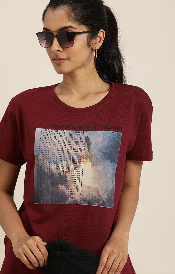 Dillinger | Dillinger Women Maroon Graphic Printed T-Shirt 2
