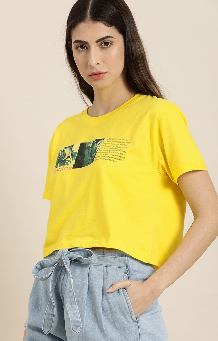 Dillinger | Dillinger Women Yellow Graphic Printed T-Shirt