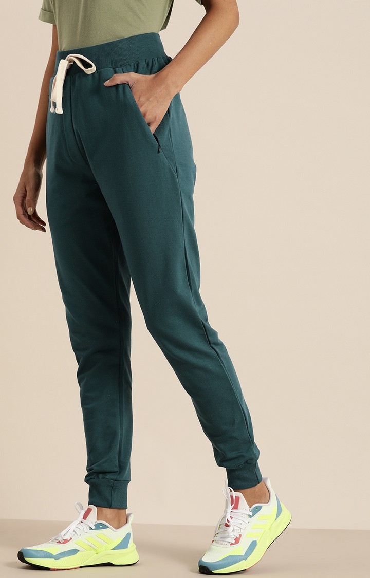Women's Green Cotton Solid Casual Joggers