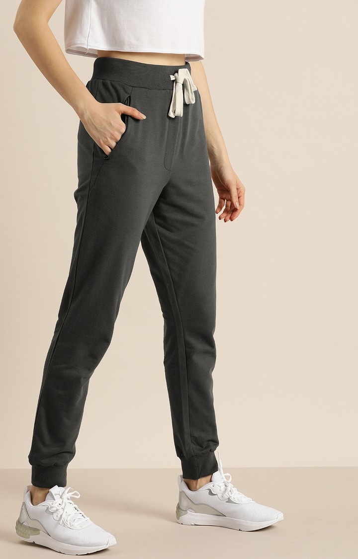 Women's Grey Cotton Solid Casual Joggers