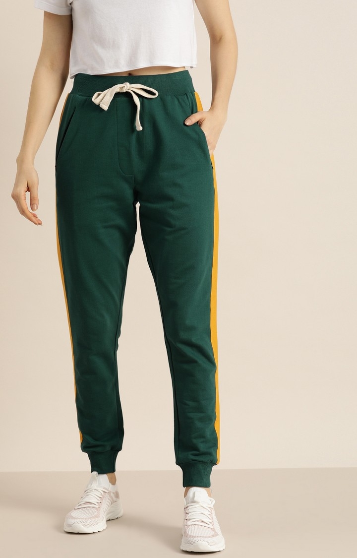 Women's Green Cotton Solid Casual Joggers