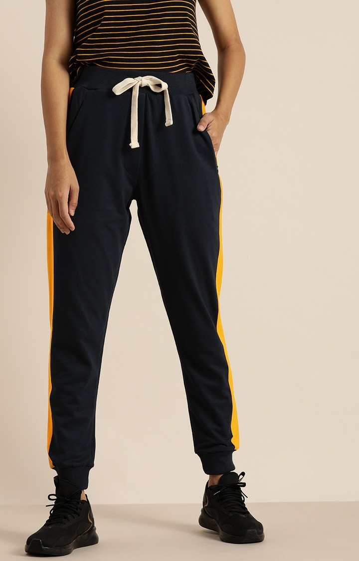 Women's Blue Cotton Solid Casual Joggers
