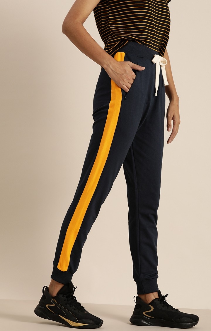 Women's Blue Cotton Solid Casual Joggers