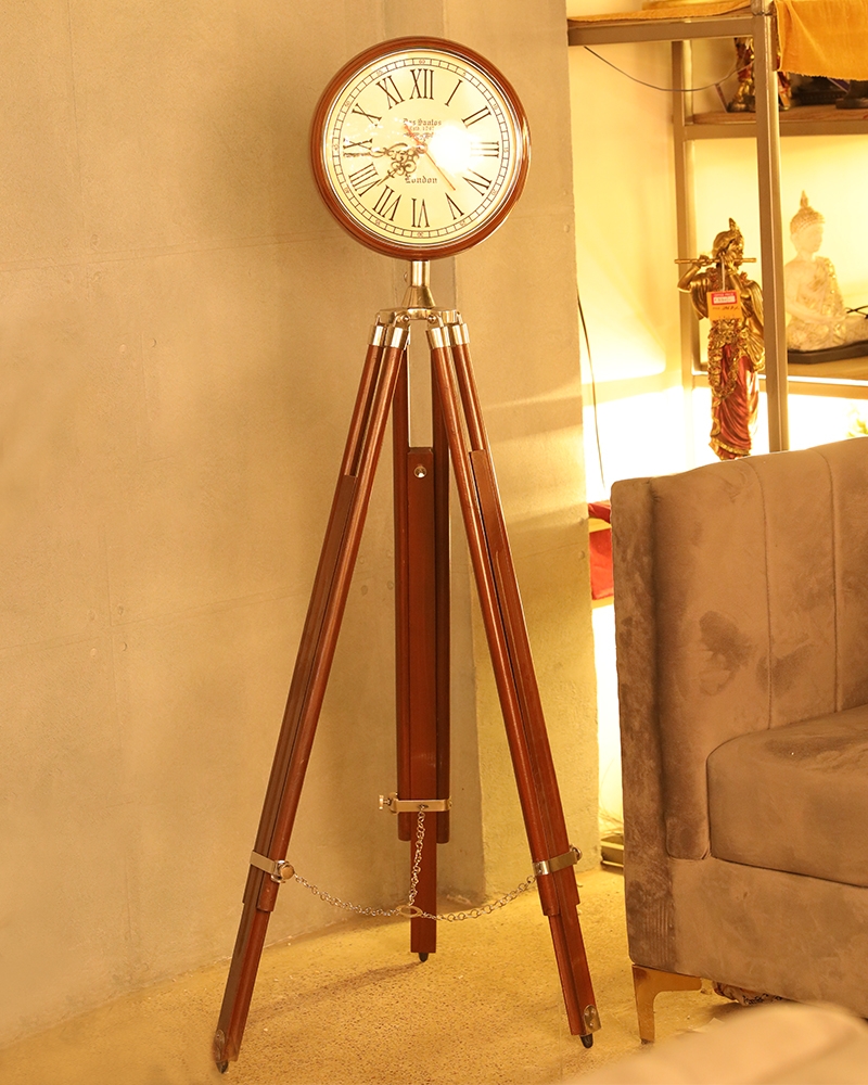 Order Happiness Wooden Tripod Stand With Watch For Home Decoration