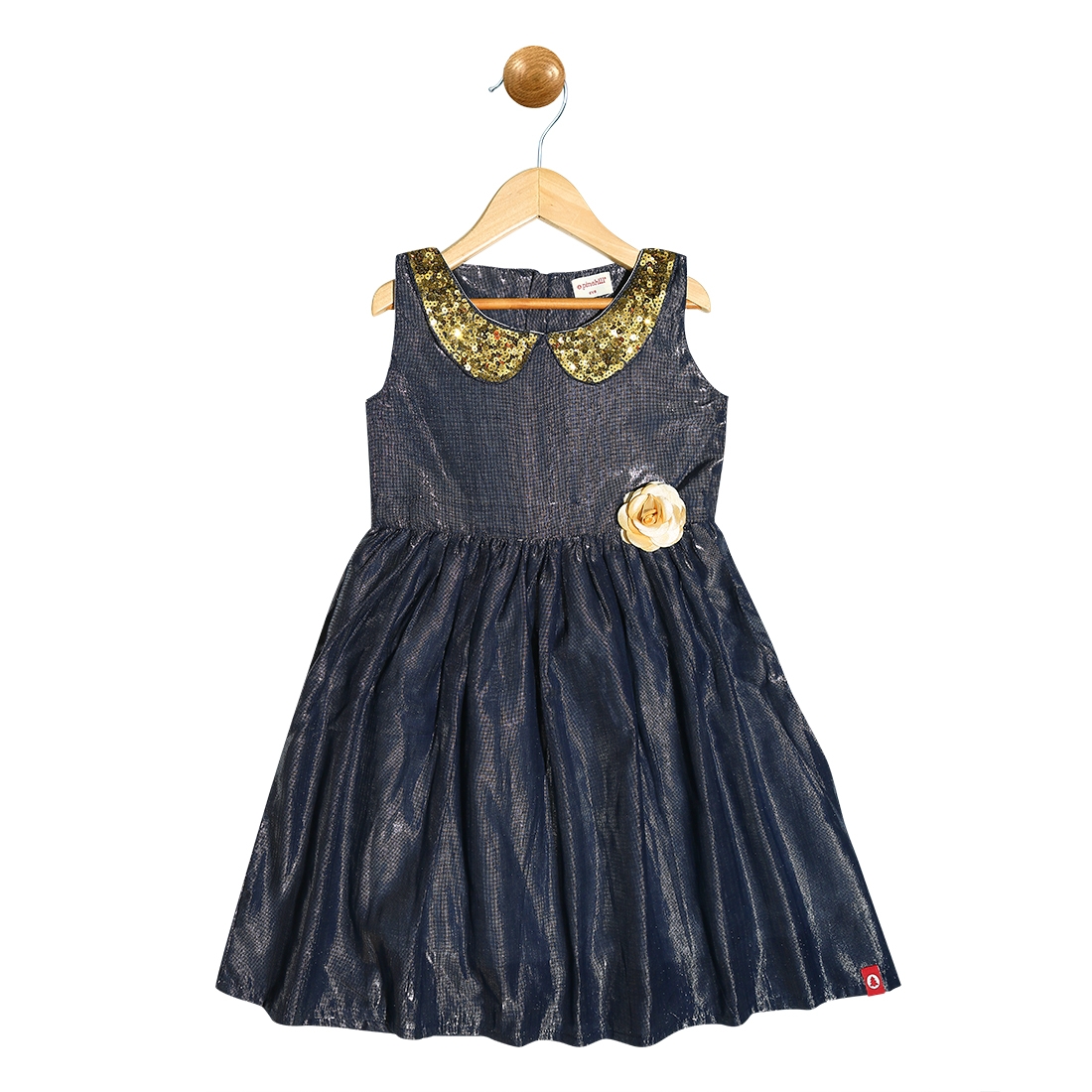 Pinehill | Pinehill Kids Girls Navy Lurex Gown with Sequins Collar 