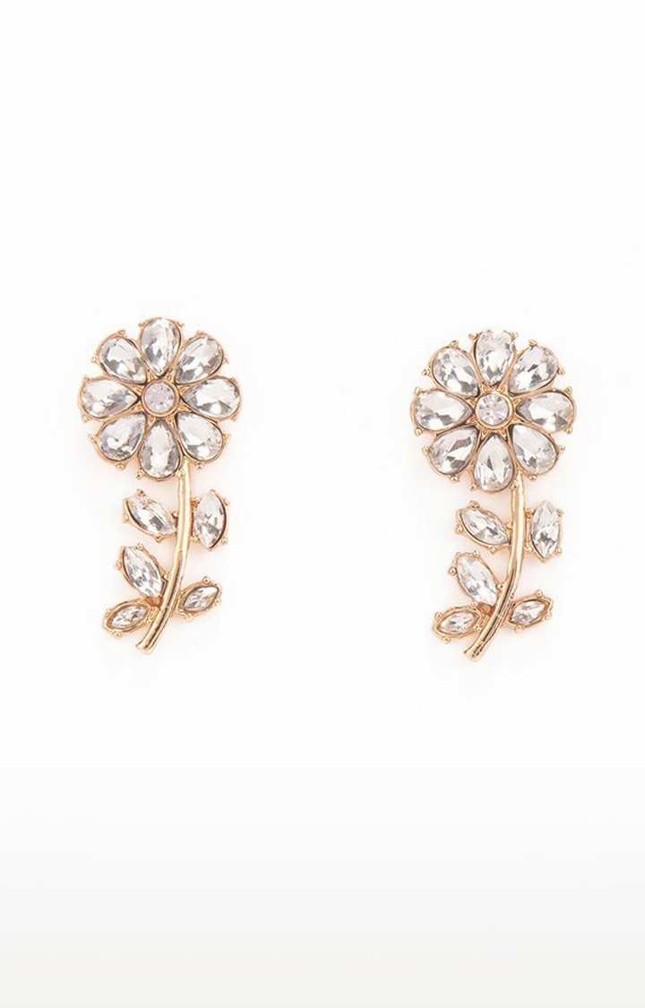 Lilly & sparkle | Lilly & Sparkle Alloy Gold Toned Stone Studded Flower Shape Drop Earrings for Women