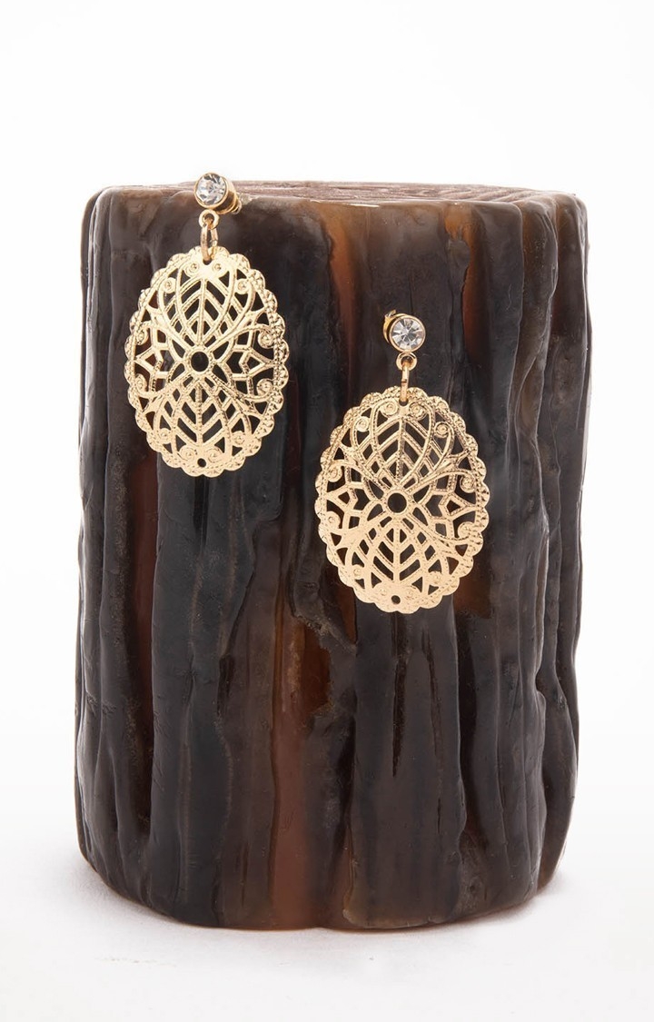 Lilly & sparkle | Lilly & Sparkle Alloy Gold Toned Contemporary Diamond Studded Drop Earrings for Women