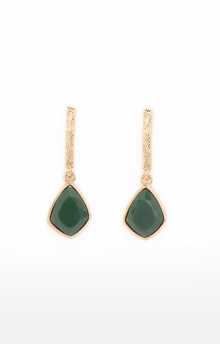 Lilly & sparkle | Lilly & Sparkle Alloy Gold Toned Green Stone Studded Geometric Drop Earrings for Women