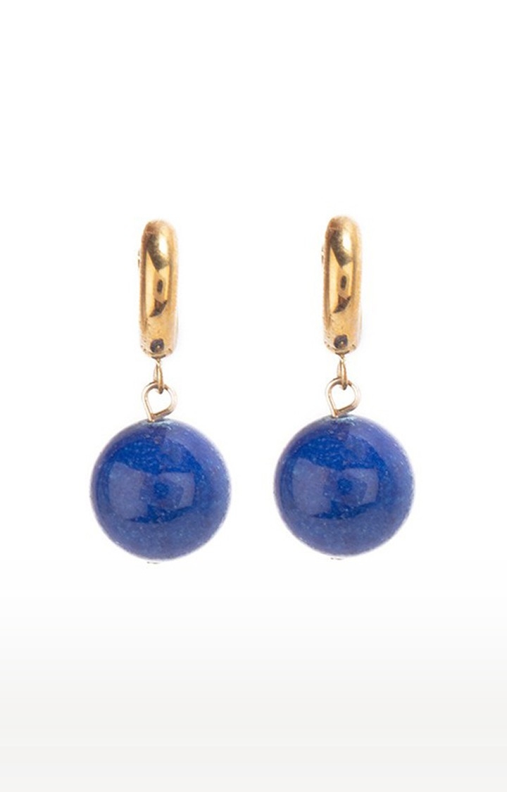Lilly & sparkle | Lilly & Sparkle Alloy Classy Blue Bead and Gold Toned Geometric Drop Earrings for Women