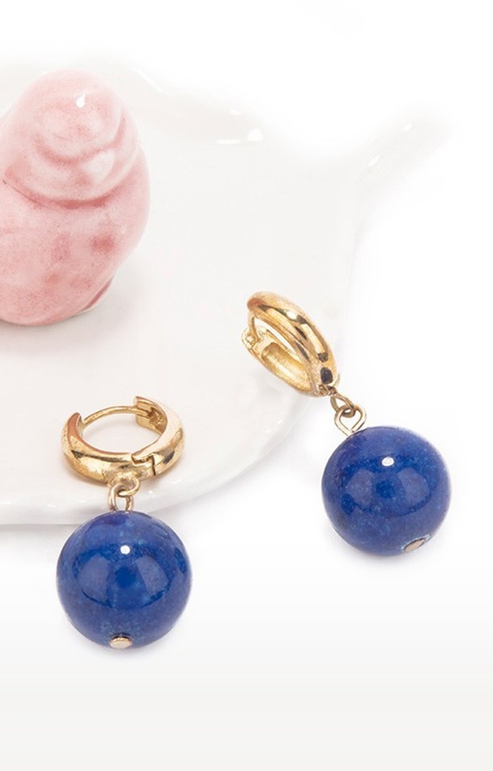Lilly & sparkle | Lilly & Sparkle Alloy Classy Blue Bead and Gold Toned Geometric Drop Earrings for Women