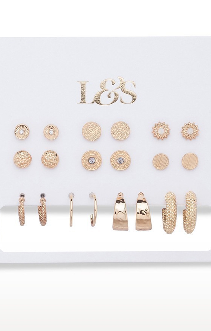Lilly & sparkle | Lilly & Sparkle Alloy Gold Toned Set Of 6 Stud Earrings and 4 Bali for Women (Pack Of 10)