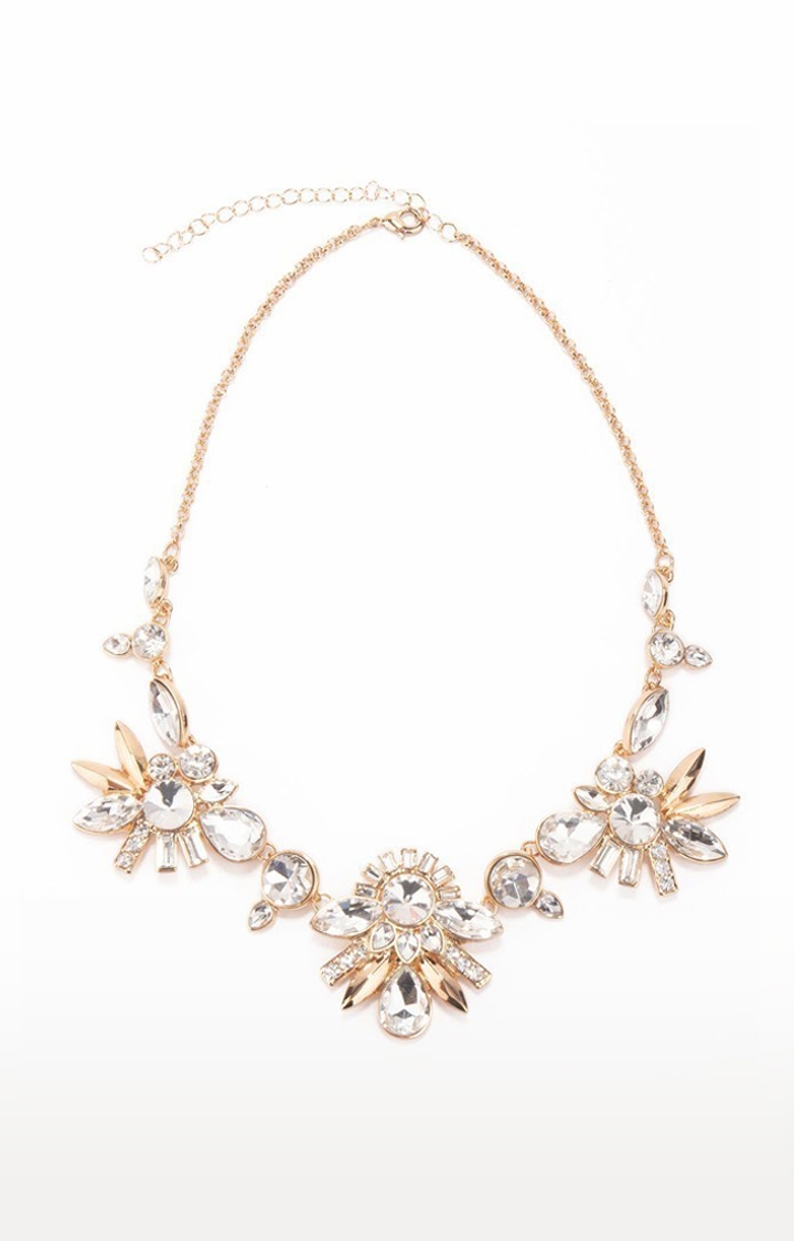 Lilly & Sparkle Alloy Gold Toned Diamond Studded Unique Statement Necklace for Women