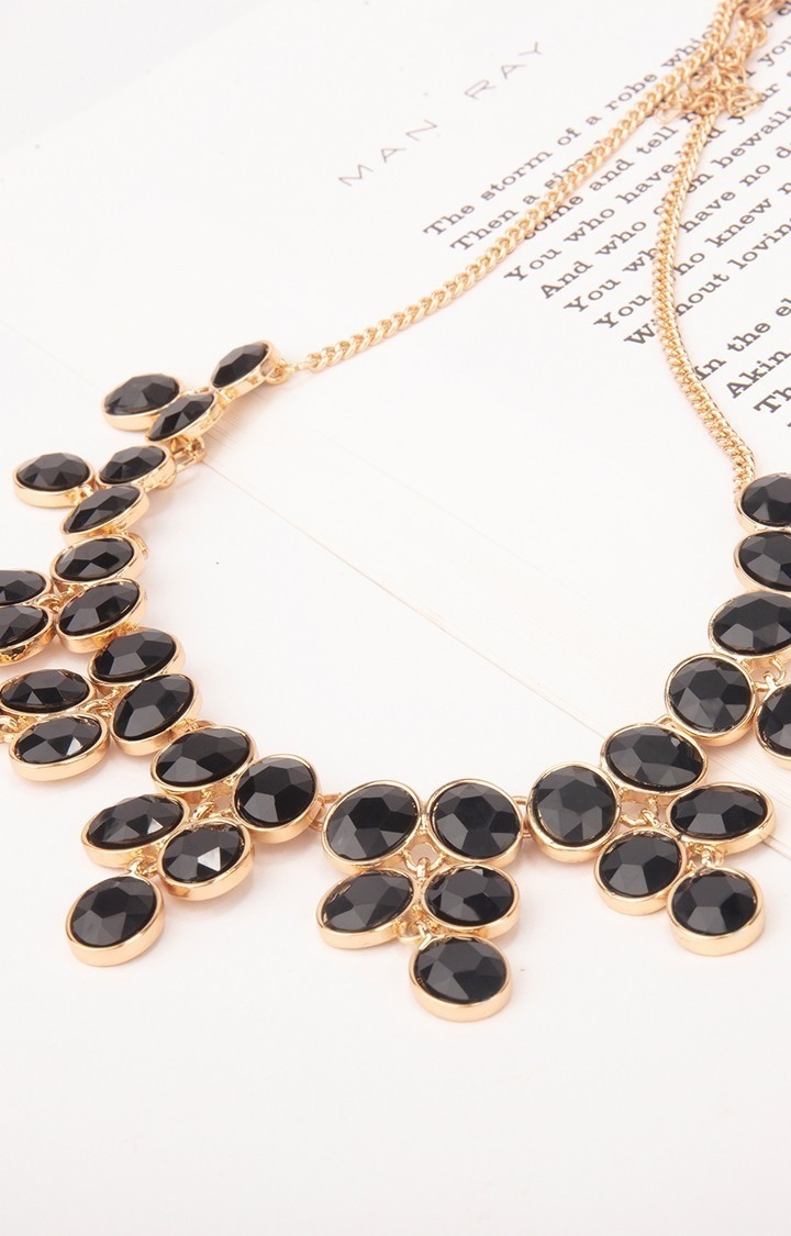 Lilly & Sparkle Alloy Black and Gold Toned Artificial Bead Statement Necklace for Women