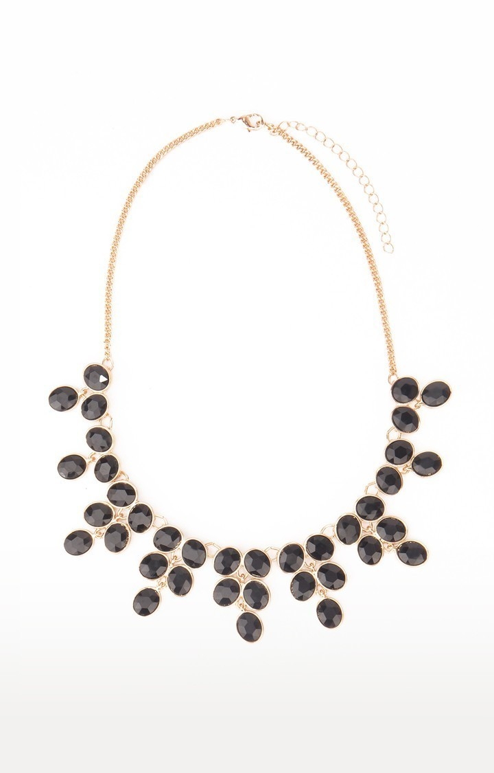 Lilly & Sparkle Alloy Black and Gold Toned Artificial Bead Statement Necklace for Women