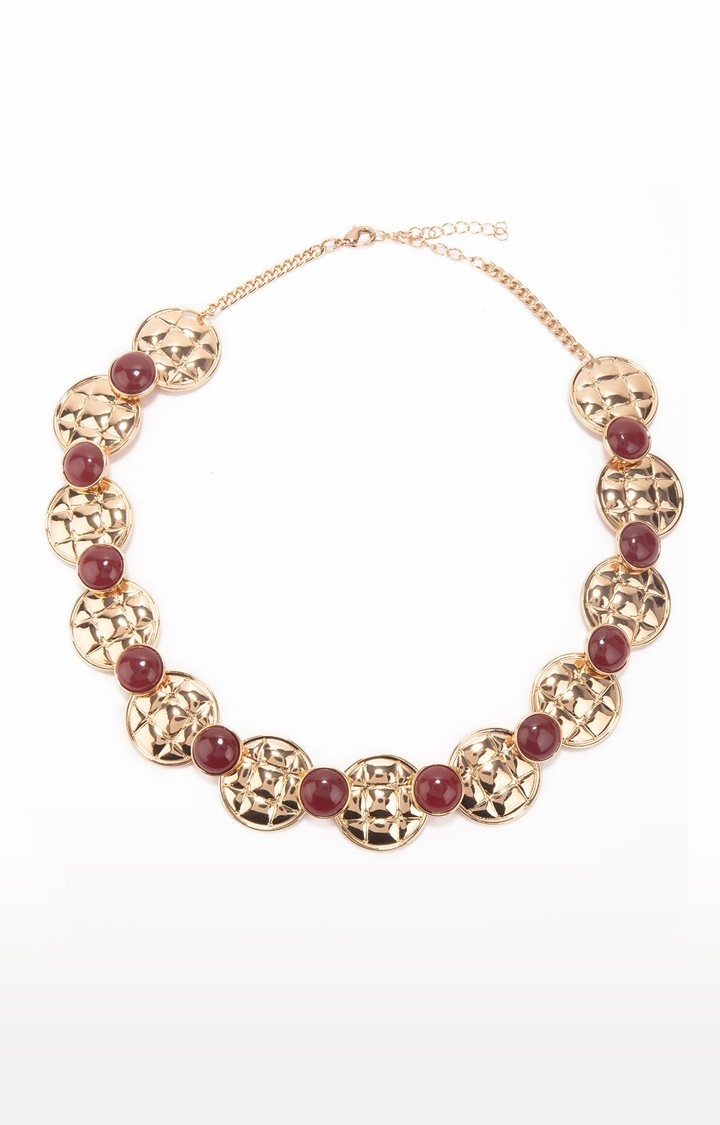 Lilly & sparkle | Lilly & Sparkle Alloy Gold Toned Candy Artificial Beads Statement Necklace for Women - Red
