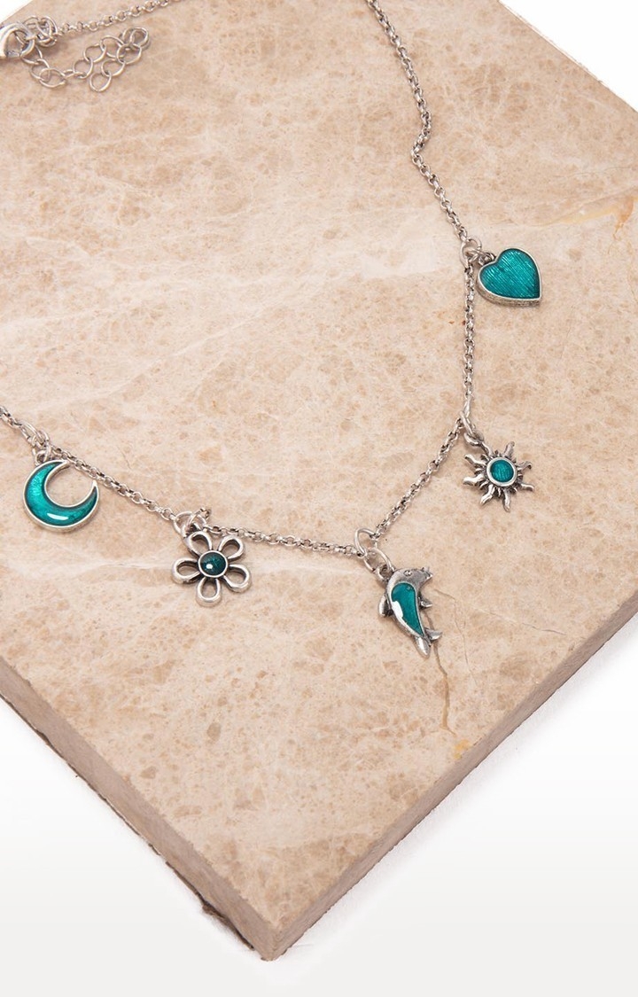 Lilly & sparkle | Lilly & Sparkle Alloy Silver Toned Delicate Dreamy Blue Enamelled Pendant Necklace for Women