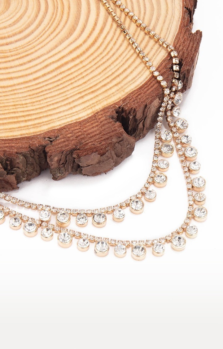 Lilly & sparkle | Lilly & Sparkle Alloy Gold Toned Diamond Studded 2 Layered Necklace for Women