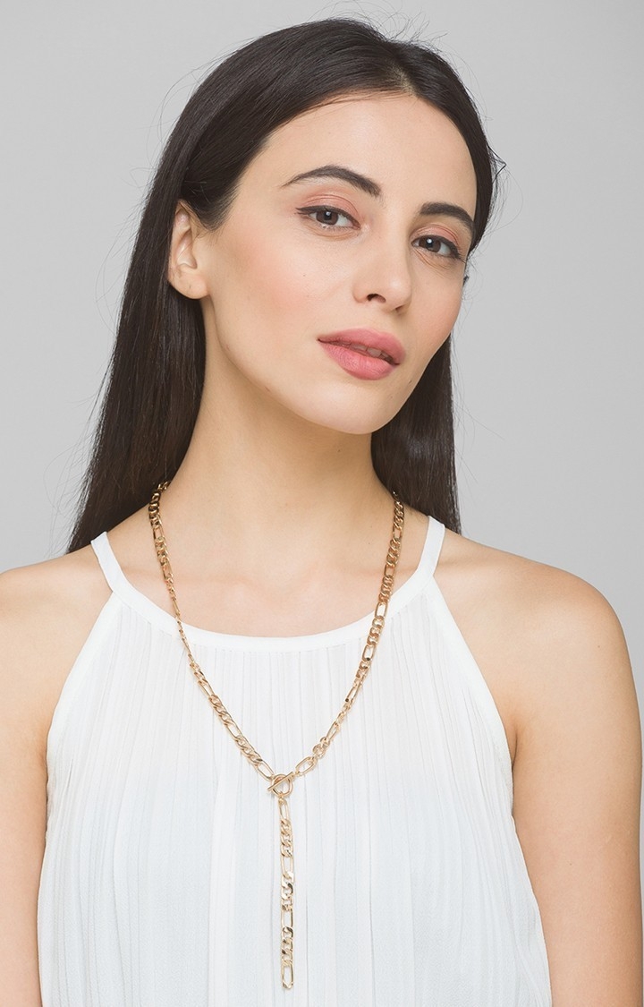 Lilly & Sparkle Alloy Gold Toned Interlinked Chain Necklace for Women
