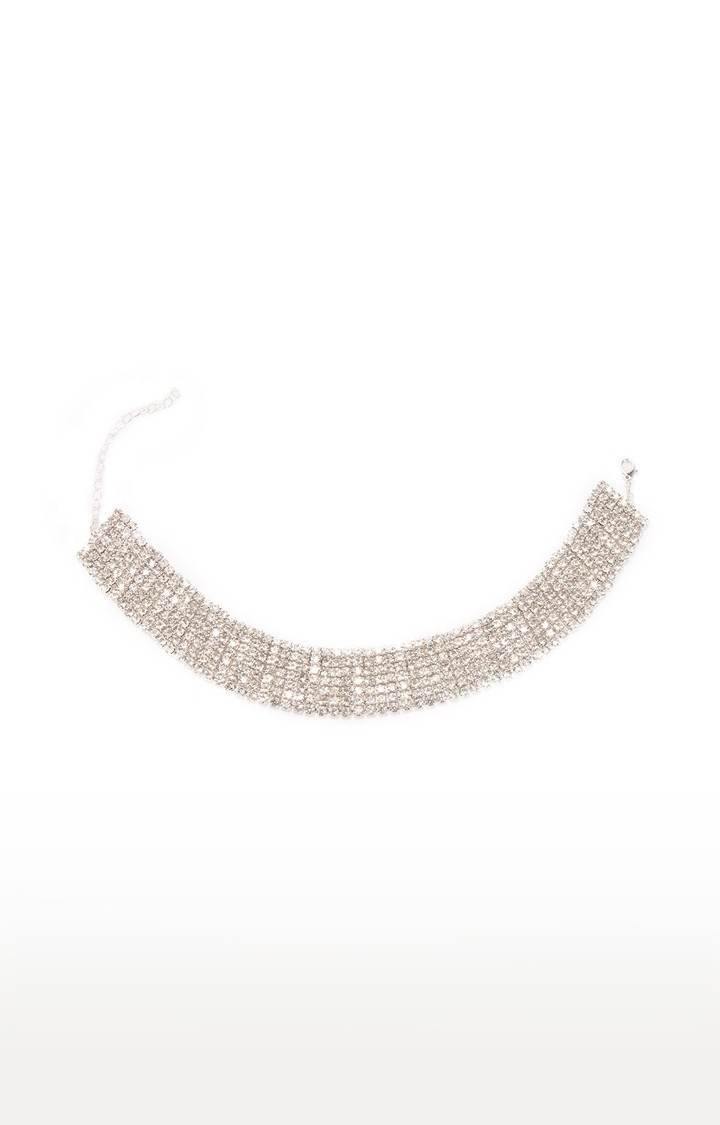 Lilly & Sparkle Silver Plated Diamond Studded Choker Necklace for Women