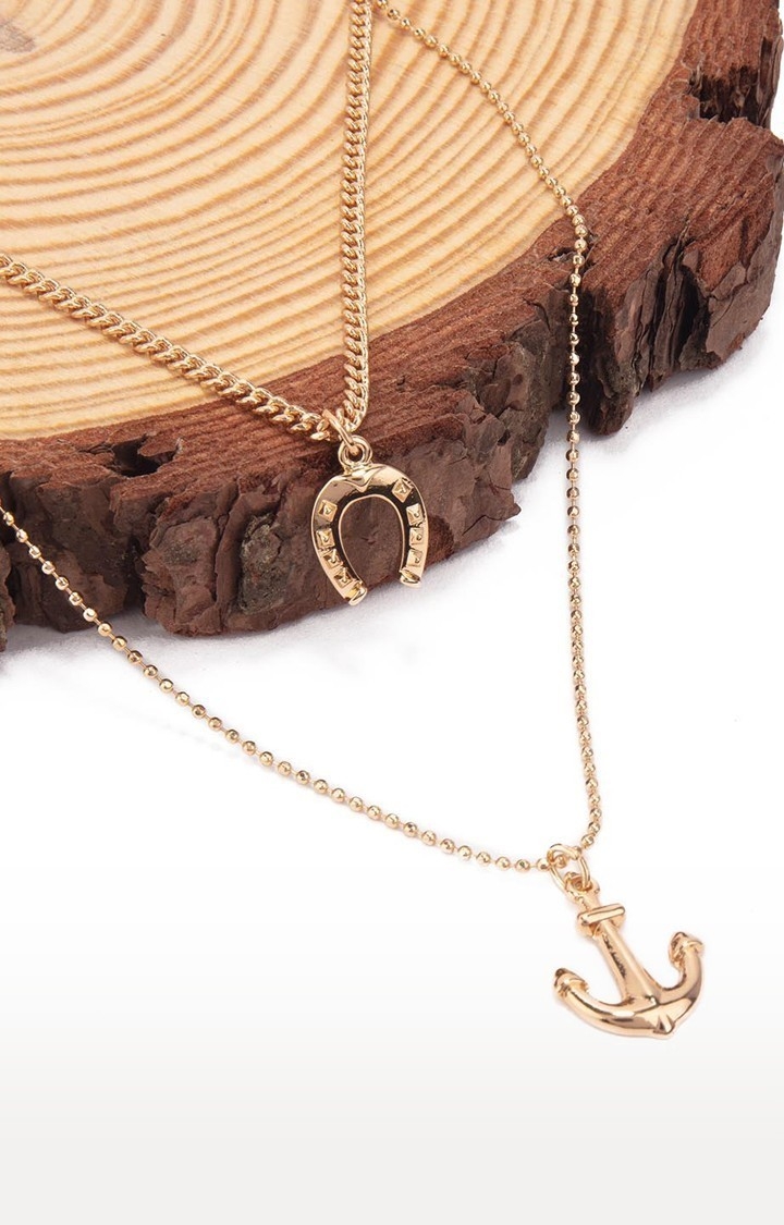 Lilly & sparkle | Lilly & Sparkle Alloy Gold Toned 2 Layered Anchor Necklace and Horse Shoe Shaped Pendant for Women