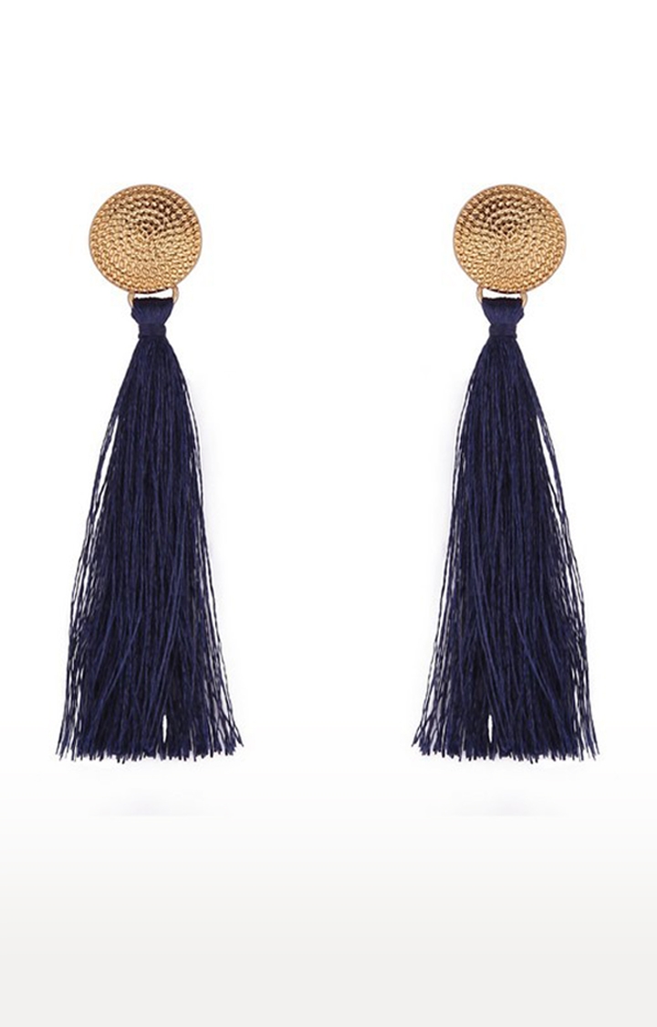 Lilly & sparkle | Lilly & Sparkle Gold Tonned Navy Blue Tassel Earrings With Circular Top