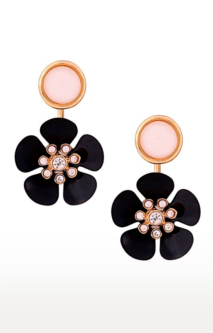 Lilly & sparkle | Lilly & Sparkle Gold Toned Black Flower Front And Back Earrings
