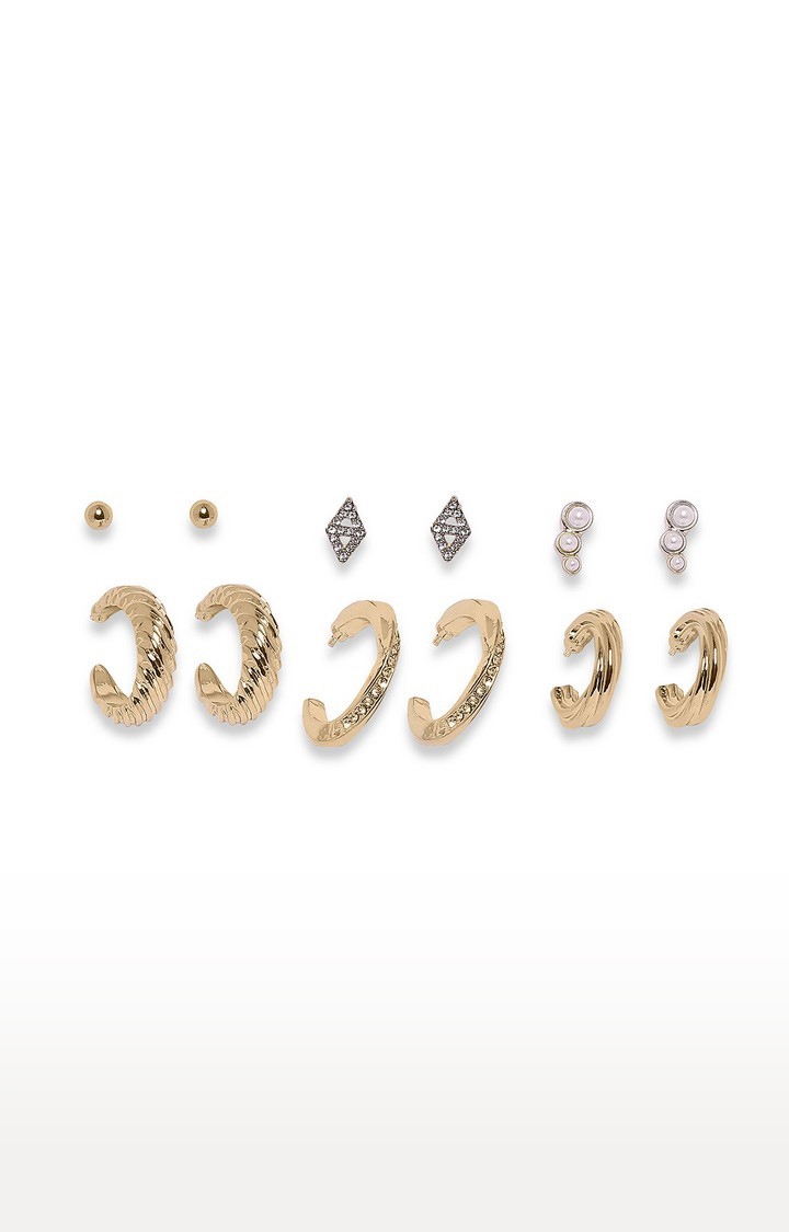 Lilly & sparkle | Lilly & Sparkle Gold Toned Set Of 3 Stud And 3 Hoop Pack  || Earrings For Womens and Girls