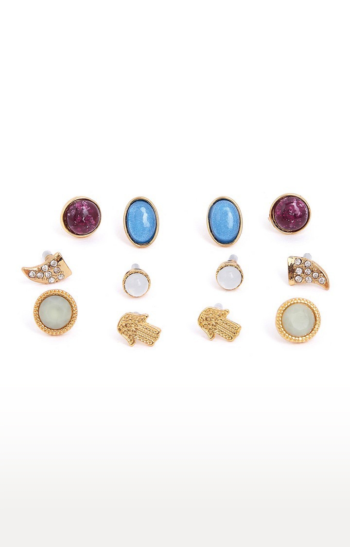 Lilly & sparkle | Lilly & Sparkle Gold Plated Multi Stone Stud Earrings Set Of 6