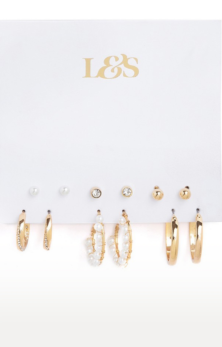 Lilly & sparkle | Lilly & Sparkle Gold Plated Set Of 3 Stud And 3 Hoop Pack(Pearl) 