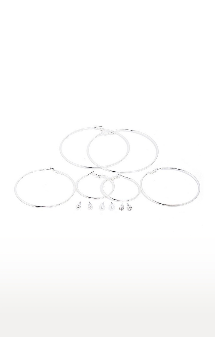 Lilly & sparkle | Lilly & Sparkle Silver Toned Set 3 Hoops And 3 Stud Earrings Set Of 6 || Earrings For Womens and Girls