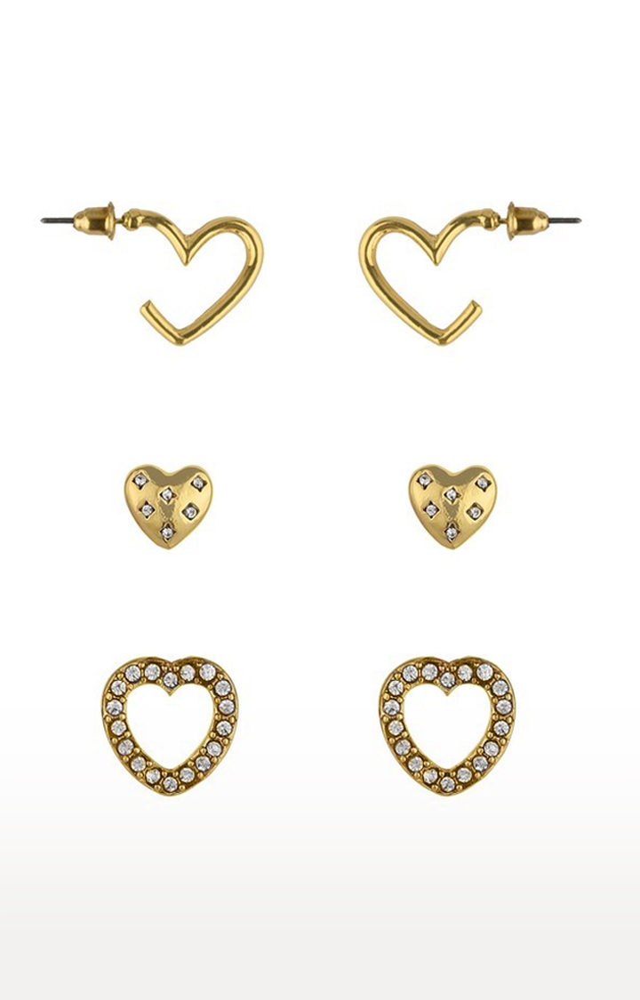 Lilly & sparkle | Lilly & Sparkle Gold Toned Heart Stud Earrings Set Of 3
