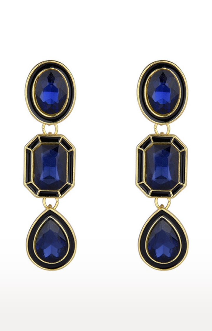 Lilly & sparkle | Lilly & Sparkle Gold Toned Blue Stone Studded Statement Dangler Earrings