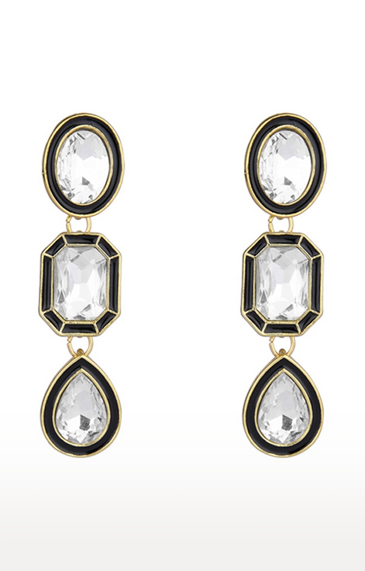 Lilly & sparkle | Lilly & Sparkle Gold Toned White Stone Studded Statement Dangler Earrings