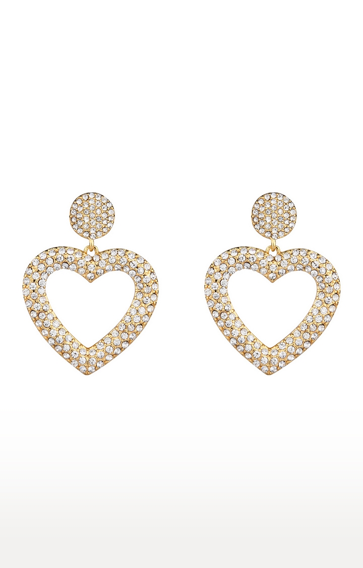 Lilly & sparkle | Lilly & Sparkle Gold Toned Crystal Studded Heart Shaped Dangler Earrings