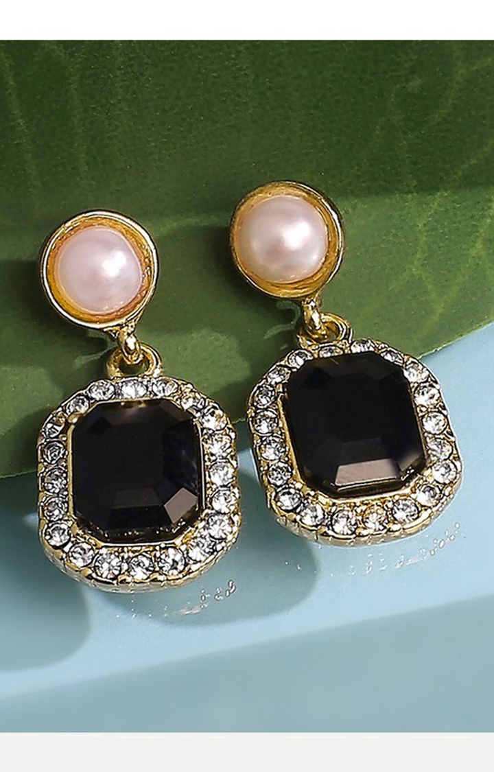 Lilly & sparkle | Lilly & Sparkle Gold Toned Dangler Earrings With Black Stone 