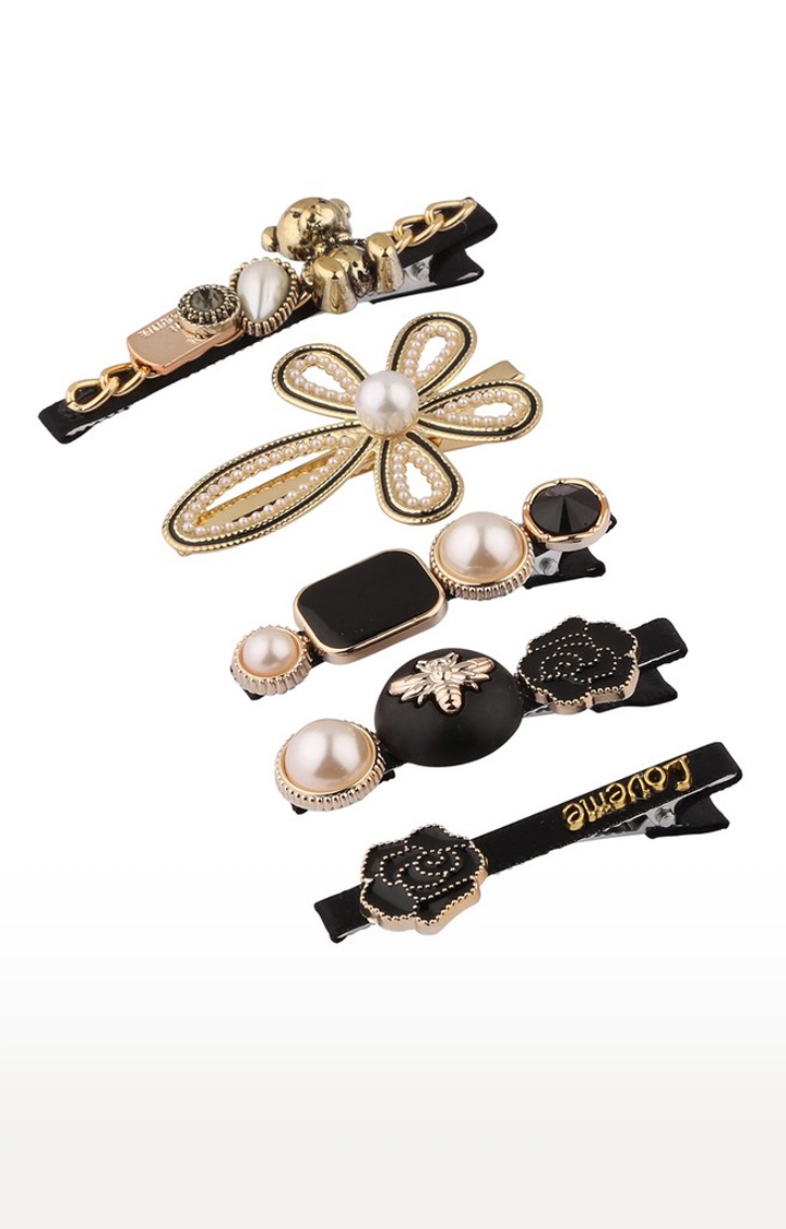 Lilly & sparkle | Lilly & Sparkle Pack of 5 Black & gold clip set with pearls and teddy bear