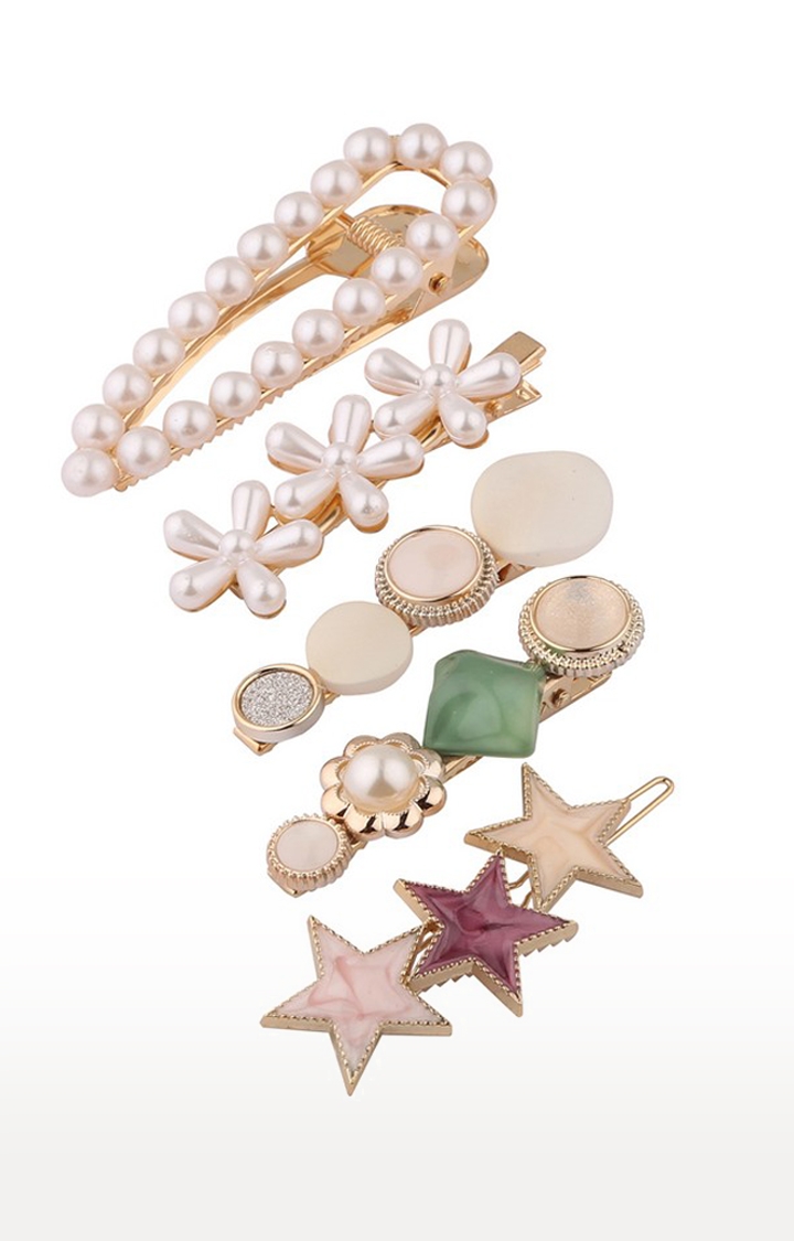 Lilly & Sparkle Pack of 5 enameled Star and pearl aligator clip set