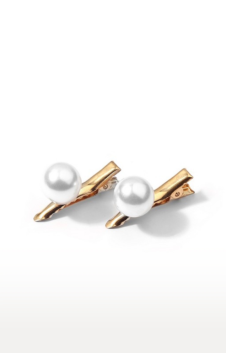 Lilly & Sparkle Pearl Studed Stylish Metal Hair Clips || Hair Pins Set Of 2 For Women And Girls