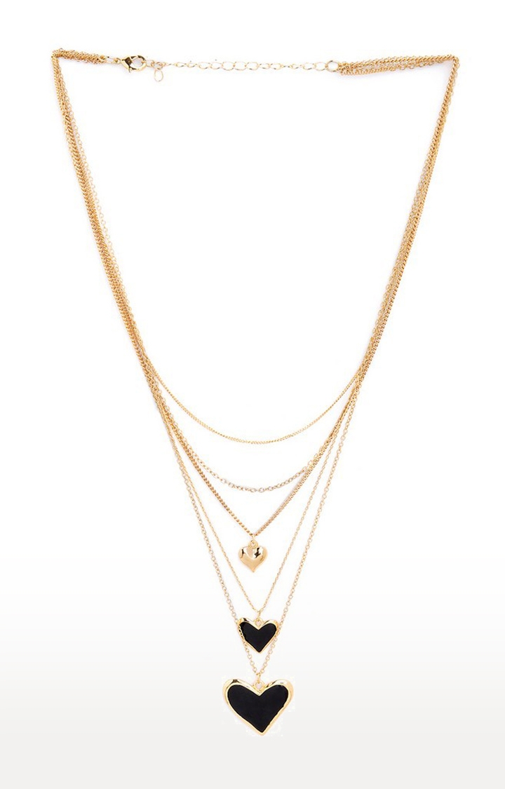 Lilly & sparkle | Lilly & Sparkle Gold Toned Five Layered Necklace With Black Enameled Heart Pendant || Necklaces For Women And Girls
