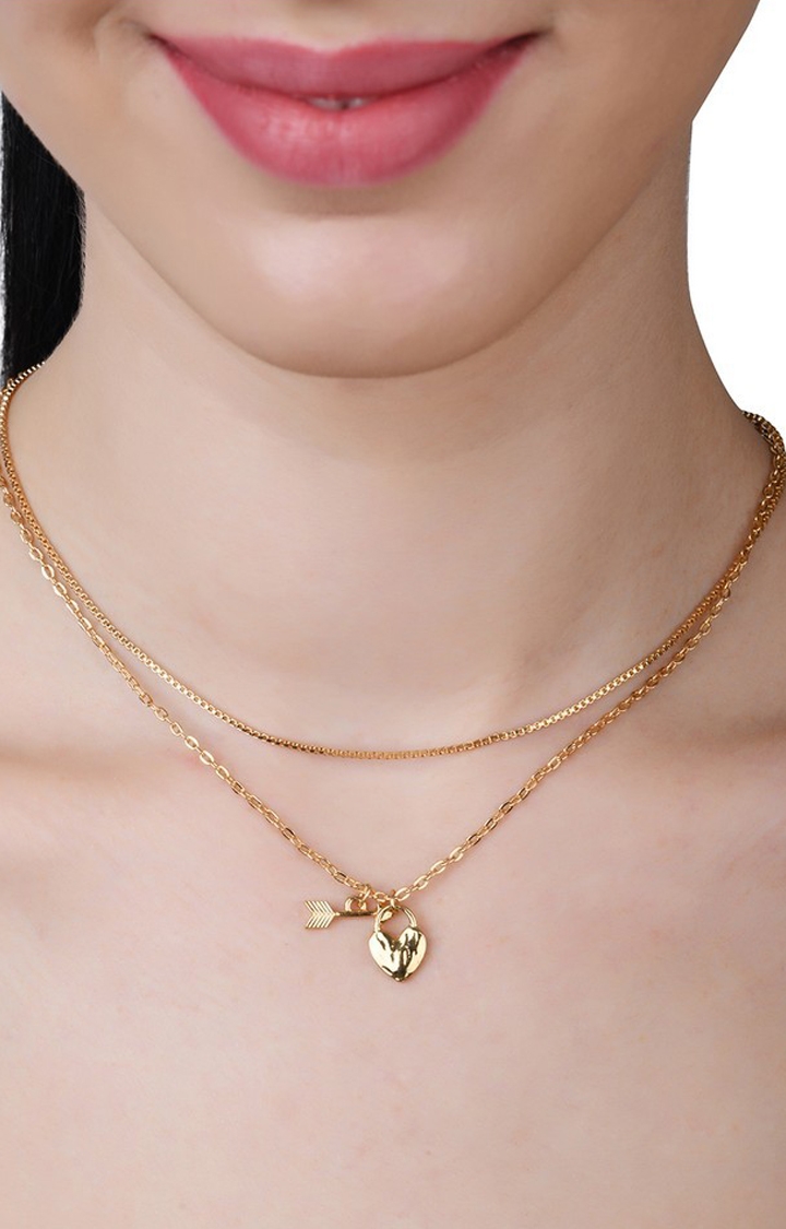 Lilly & sparkle | Lilly & Sparkle Gold Toned Two Layered Necklace With Heart And Arrow Charm