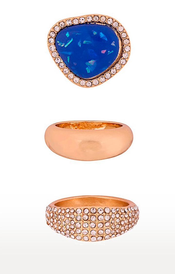 Lilly & sparkle | Lilly & Sparkle Crystal Studed Rings With Blue Glass Stone Set Of 3