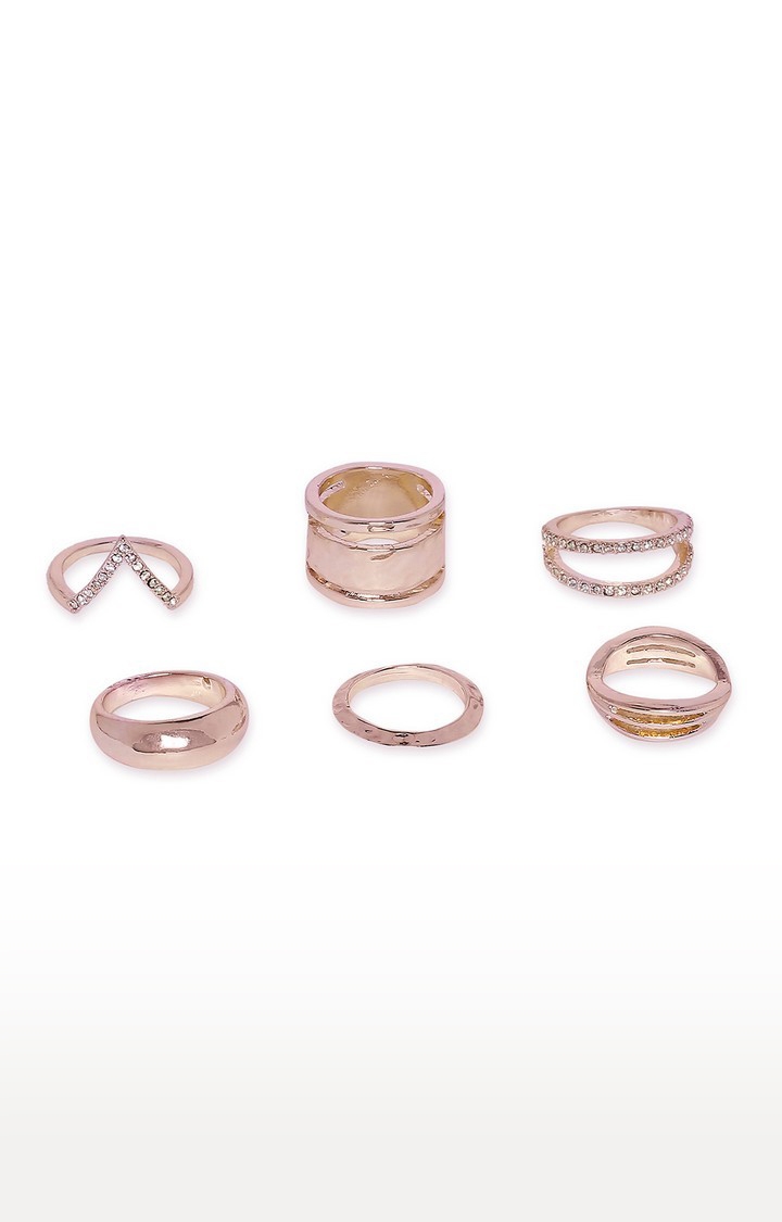 Lilly & sparkle | Lilly & Sparkle Rose Gold Rings With Stones Set Of 6