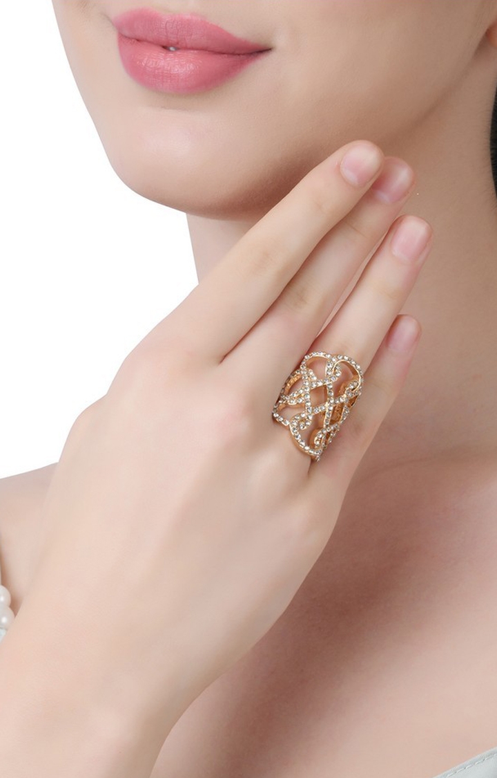 Lilly & sparkle | Lilly & Sparkle Gold toned crystal studed filigree cocktail ring