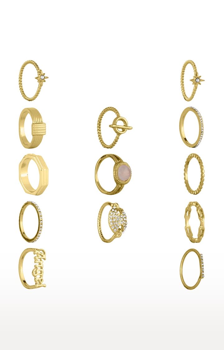 Lilly & sparkle | Lilly & Sparkle Gold Toned Crystal And Stone Studded Angel Ring Pack Set Of 12