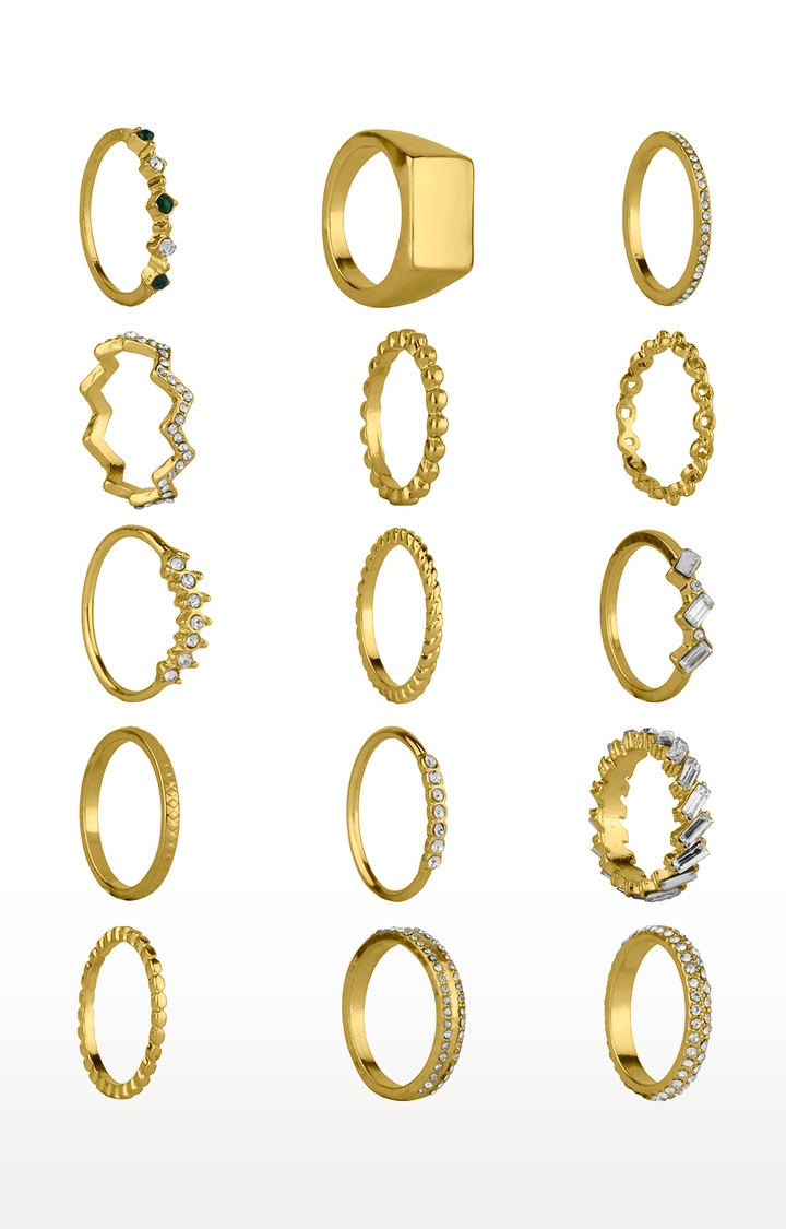 Lilly & sparkle | Lilly & Sparkle Gold Toned Crystal And Stone Studded Ring Pack Set Of 15