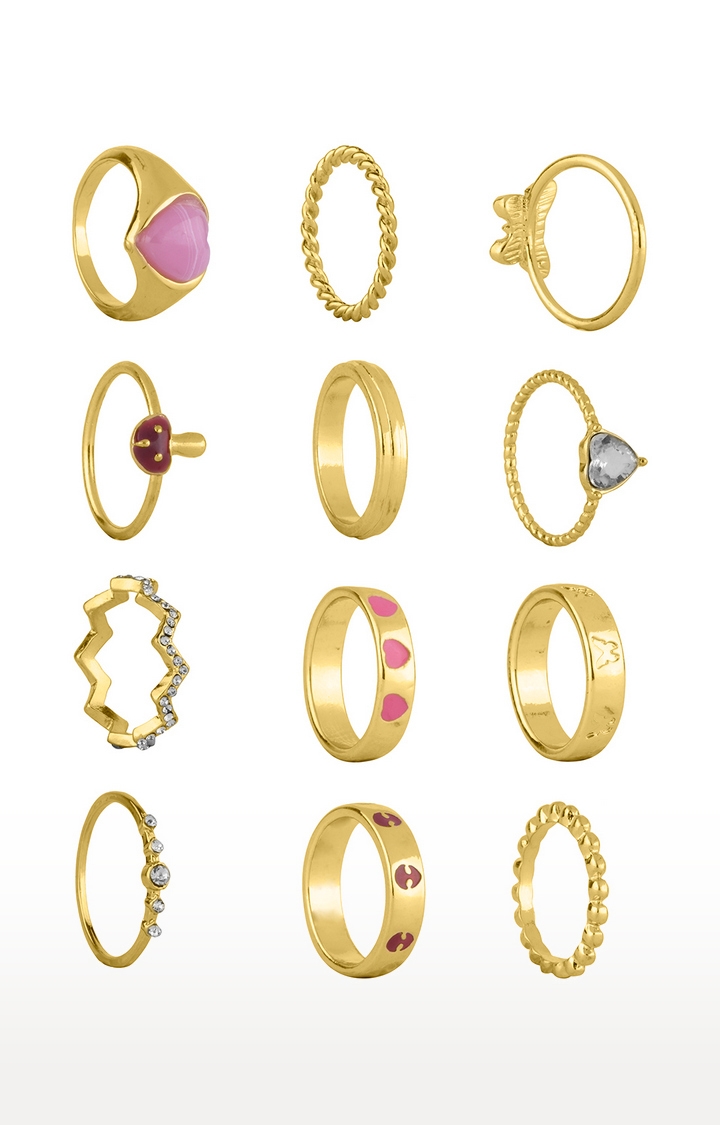Lilly & sparkle | Lilly & Sparkle Enameled And Stone Studded Summer Ring Pack Set Of 12