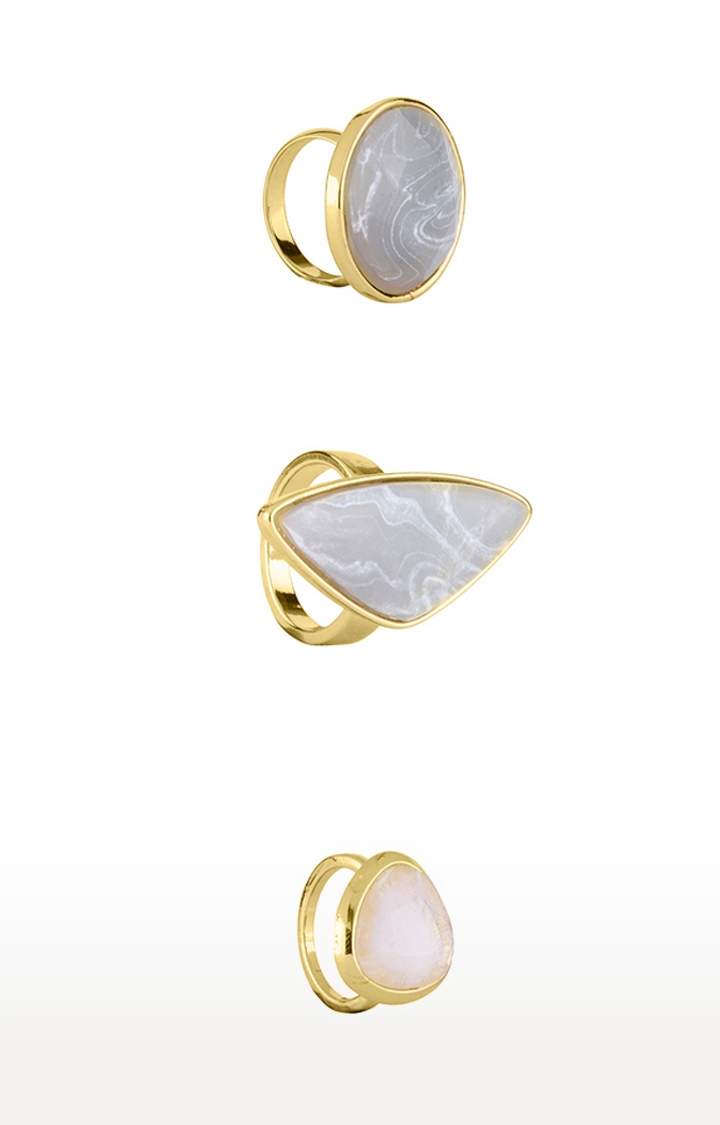 Lilly & sparkle | Lilly & Sparkle Marble Stone Studded Statement Rings Pack Set Of 3
