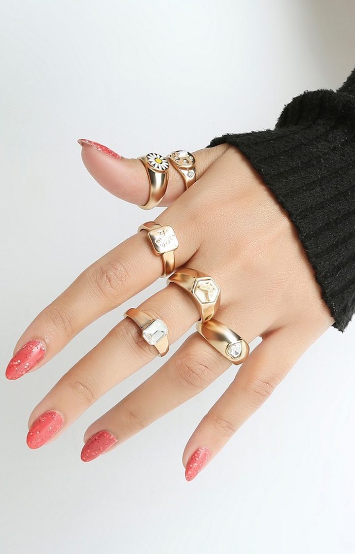 Lilly & sparkle | Lilly & Sparkle Gold Toned Statement Happy Summer Rings Pack Set Of 6