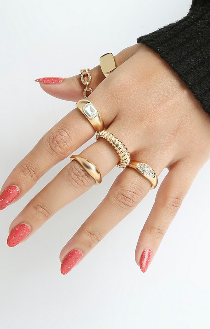 Lilly & sparkle | Lilly & Sparkle Gold Toned Crystal Embellished Contemporary Rings Set Of 6