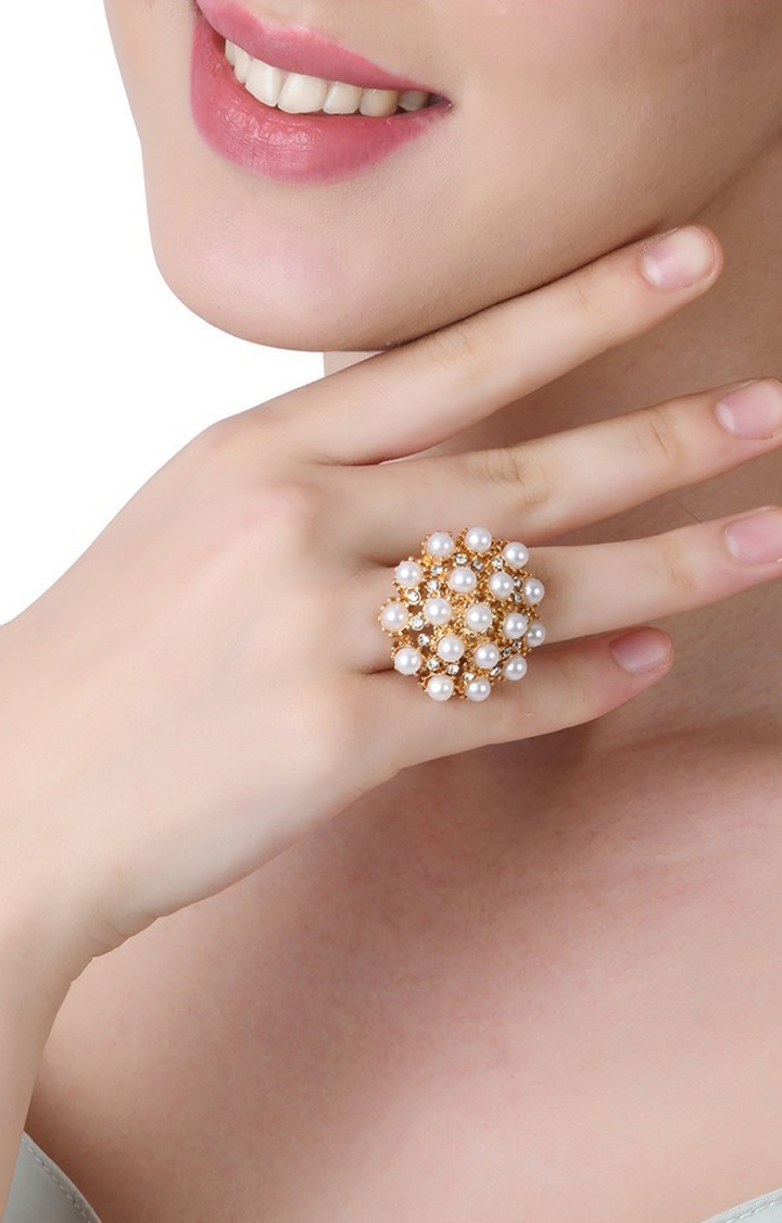 Lilly & sparkle | Lilly & Sparkle Gold toned pearl studded adjustable cocktail ring